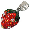 Přívěsek s krystalovými kameny ve tvaru jahody s červenou a zelenou barvou, ozdobený aurora borealis detaily.