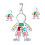 Barevný set šperků - přívěsek a náušnice ve tvaru postavičky s květinovým motivem, stříbrná barva, veselý design.
