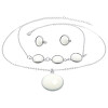 Ocelový set s bílými kameny - náhrdelník, přívěsek a pár náušnic, rozměry: E: 16 mm, N: 370 x 2 mm, P: 26 mm.